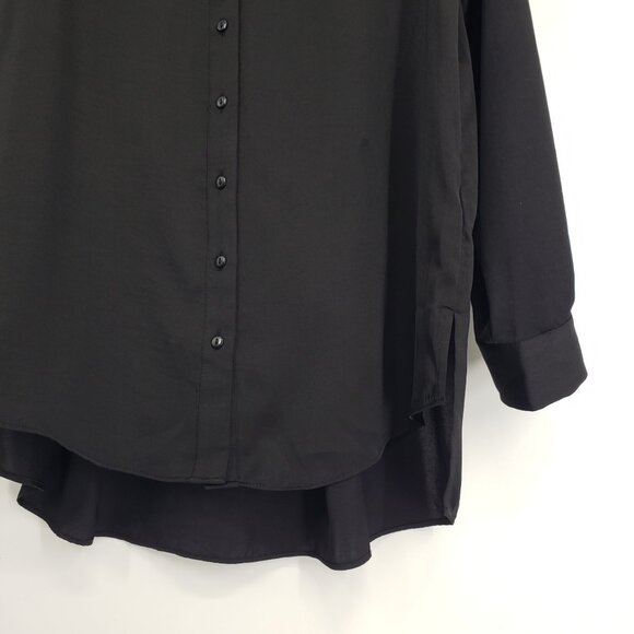 3/$25 Renuar Button Down Tunic Top Blouse XS Long Sleeves Black Collared Hi Low - Picture 6 of 6